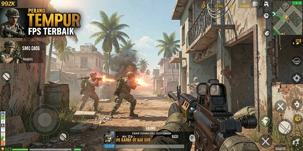 Tampilan aksi menegangkan dalam game FPS 99ZK.