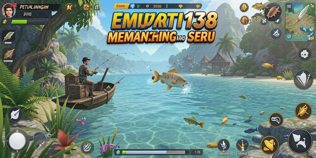Screenshot gameplay EMPATI138 saat menangkap ikan di lokasi indah.
