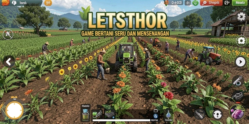 Tangkapan layar LETSTHOR menampilkan pengalaman bertani yang menarik dan penuh warna.