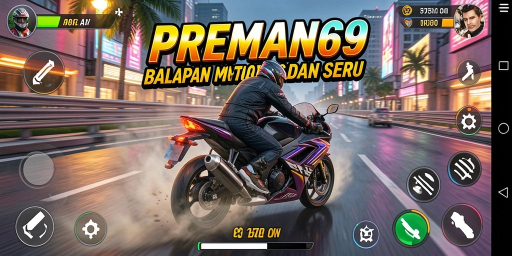 Gameplay seru PREMAN69 dengan balapan motor yang kompetitif.