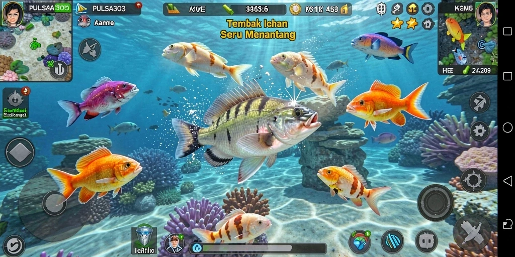 Tampilan gameplay PULSA303 saat menangkap ikan berharga di lautan.