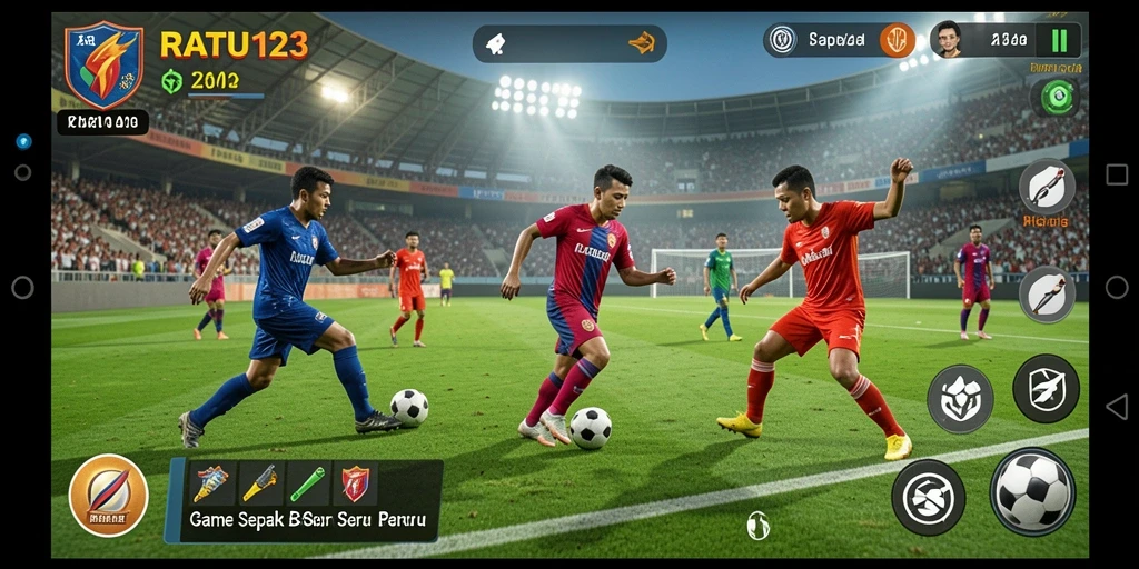 Tampilan gameplay seru di RATU123 yang menampilkan aksi sepak bola.
