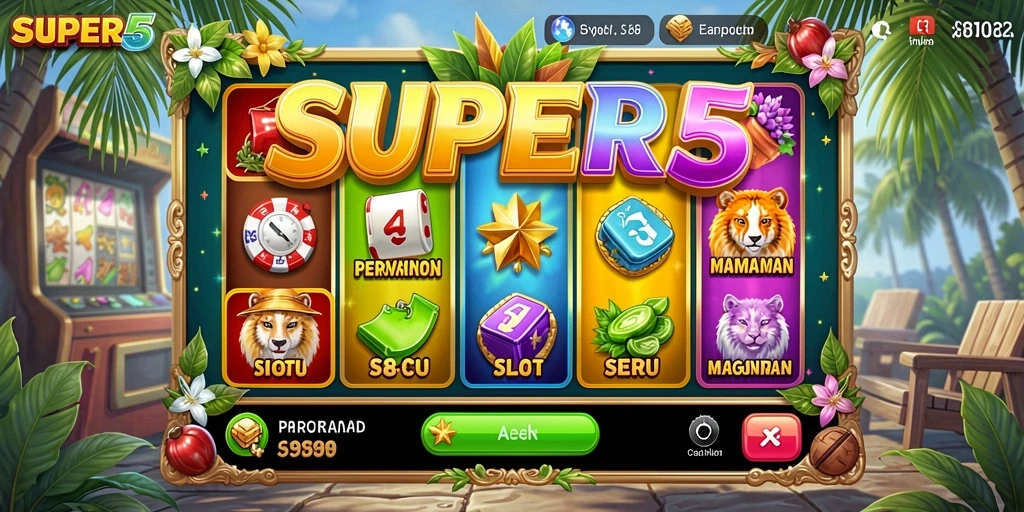 Screenshot SUPER5 menampilkan gameplay slot yang seru dan menguntungkan.